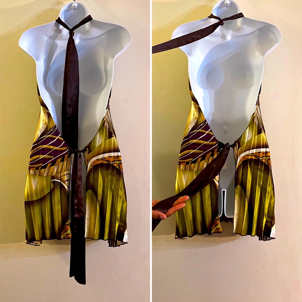 Pleated Tie Back Backless Satin Top - Picture 4 of 7